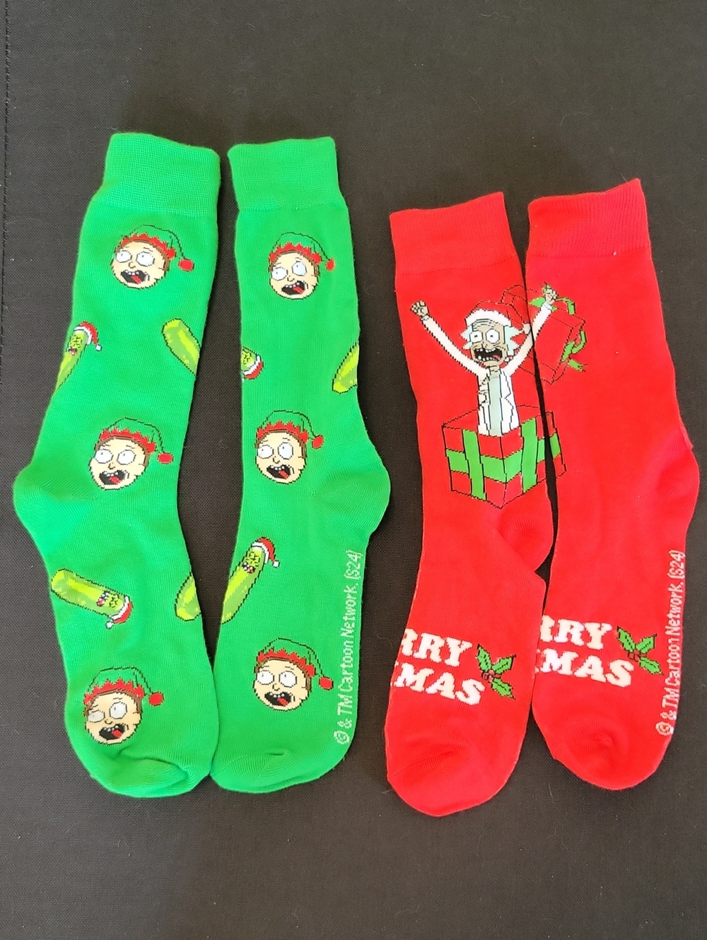 2 Pairs Of Rick and Morty Holiday Crew Socks - Green & Red